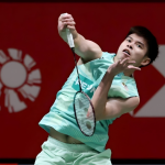 Justin Hoh Thomas Cup player in mid action on the court.