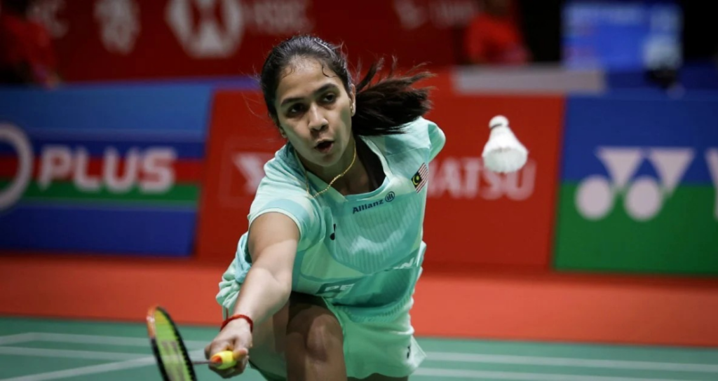 Uber Cup 2026 Knockout featuring K Letshanaa in a deep defensive lunge.