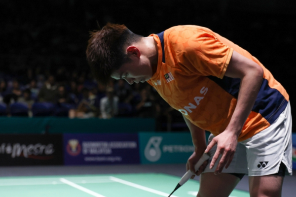 World Team Championship player Jun Hao reacting to a shock defeat in Denmark.