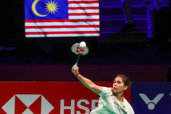 K Letshanaa in action during Malaysia’s Uber Cup 2026 quarter-final match against China