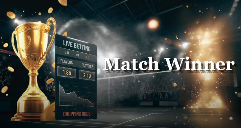 Match Winner betting market graphic with a premium golden trophy and falling gold coins.