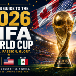 2026 FIFA World Cup promotional image featuring the FIFA World Cup trophy in a stadium with Canada, USA, and Mexico flags, designed for football fans, sportsbook betting insights, and World Cup tournament coverage.