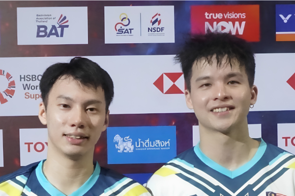 Thailand Open Upset featuring newly formed pair Wei Jie and Ee Yi posing in Bangkok.