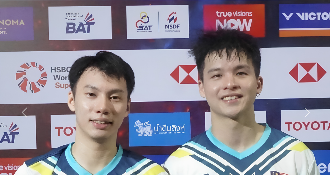 Thailand Open Upset featuring newly formed pair Wei Jie and Ee Yi posing in Bangkok.