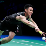 Macau Open Campaign featuring Lee Zii Jia in high-intensity action during a match.