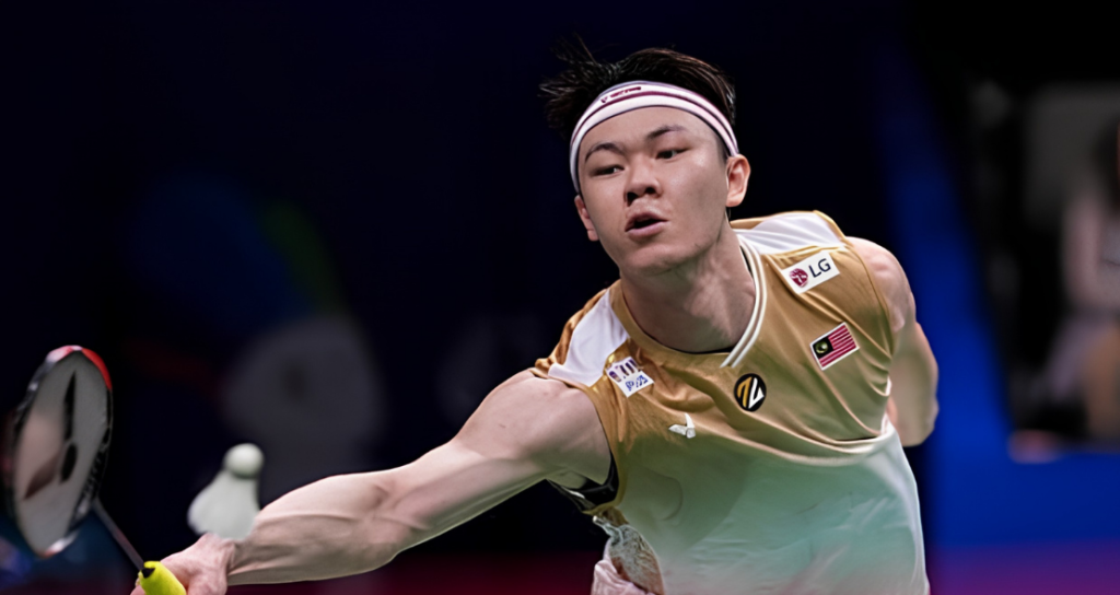 US Open campaign featuring Lee Zii Jia executing a full-extension forehand lunge.
