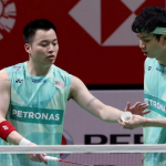 BWF Japan Open Reshuffle context showing Aaron Chia and Soh Wooi Yik during a match.