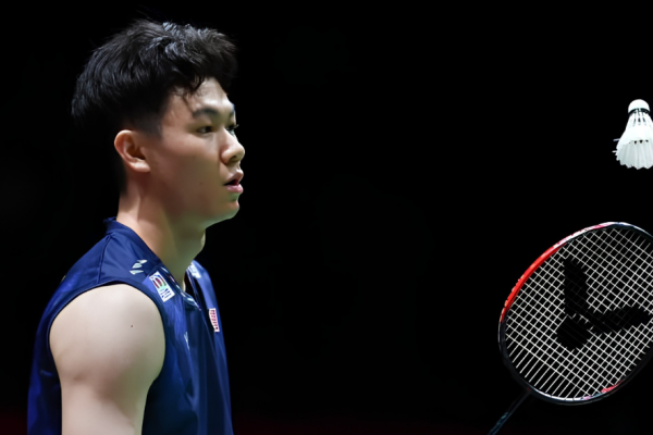 Zii Jia Struggles context featuring Lee Zii Jia on court with his racket and shuttlecock.