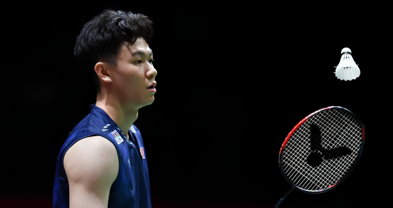Zii Jia Struggles context featuring Lee Zii Jia on court with his racket and shuttlecock.