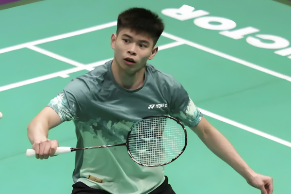Japan Open campaign featuring Malaysian singles player Leong Jun Hao in action.