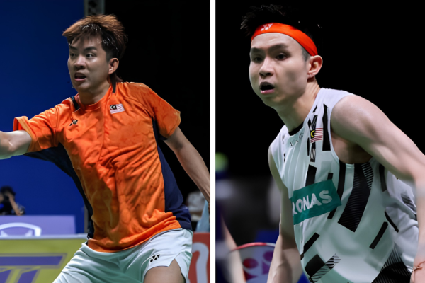 Wei Chong-Wooi Yik Victory showing Man Wei Chong returning a shot and Soh Wooi Yik tracking play at the China Open.