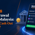 Nova88 Withdrawal Guide Malaysia banner featuring the Nova88 logo, a smartphone showing the withdrawal interface, Malaysian Ringgit cash, online banking and e-wallet icons, with the title "Nova88 Withdrawal Guide Malaysia: How to Cash Out Quickly?"