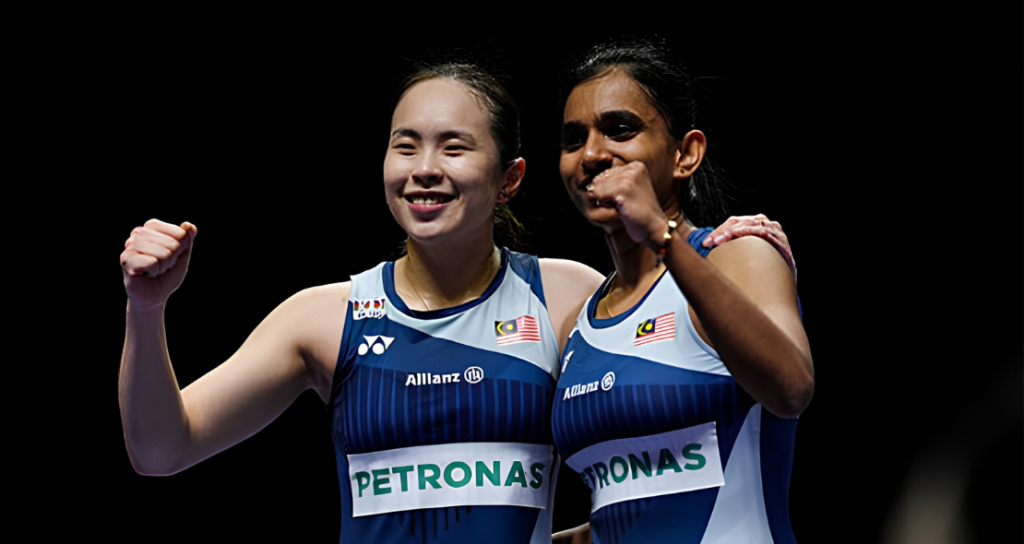 Malaysia's Japan Open debut featuring Pearly Tan and M Thinaah celebrating.