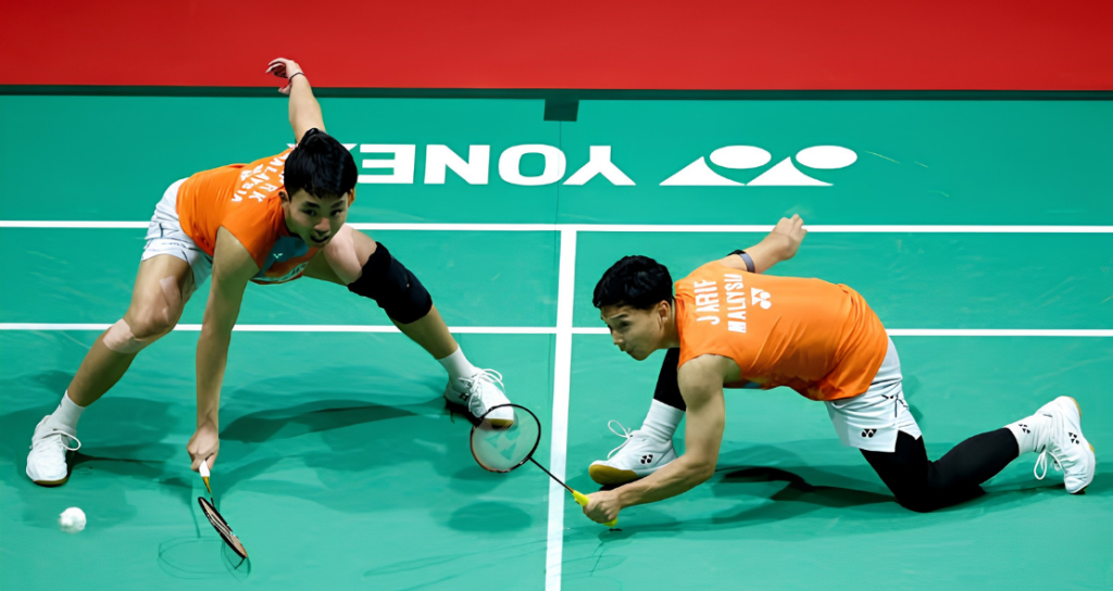 Japan Open preparation featuring Wan Arif and Yap Roy King in action during a doubles match.