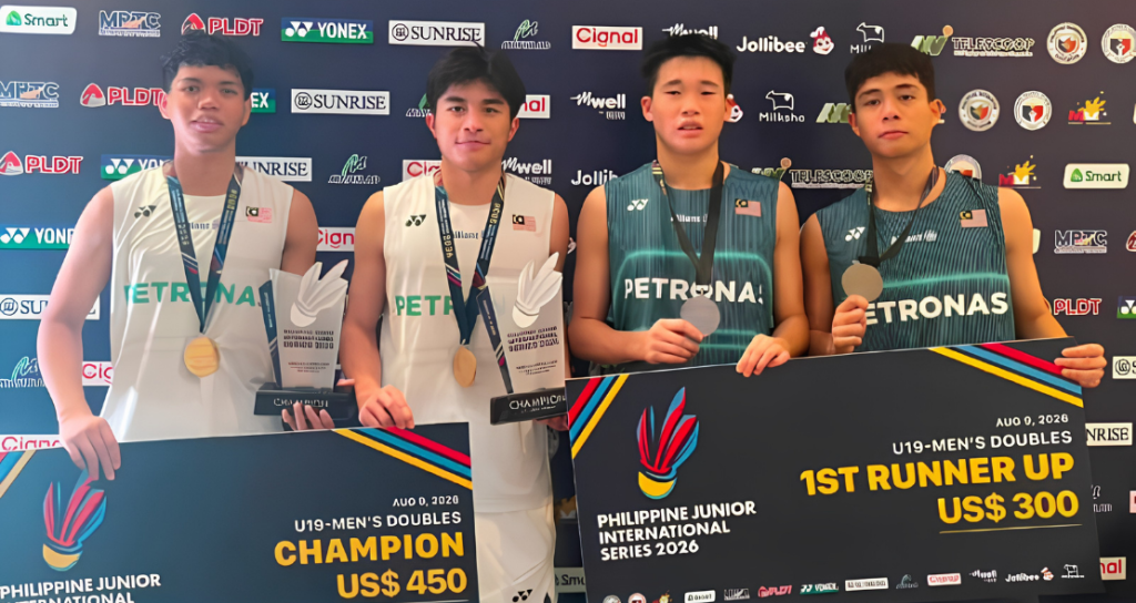 Philippines Junior Series Glory showing under nineteen champions and runners up posing with trophies and checks.
