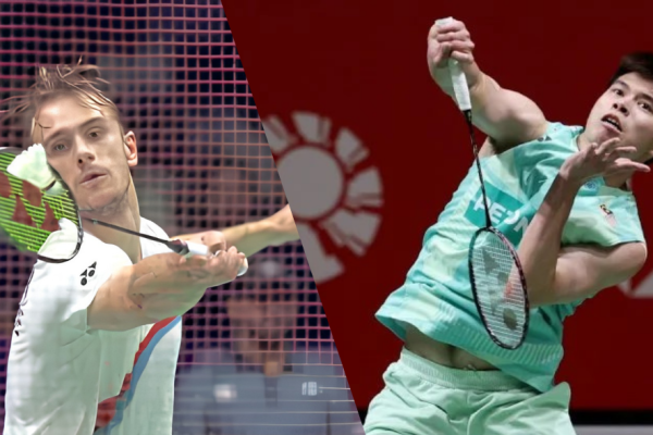 Jun Hao China Masters showing Alex Lanier playing a shot and Leong Jun Hao executing a jump smash.