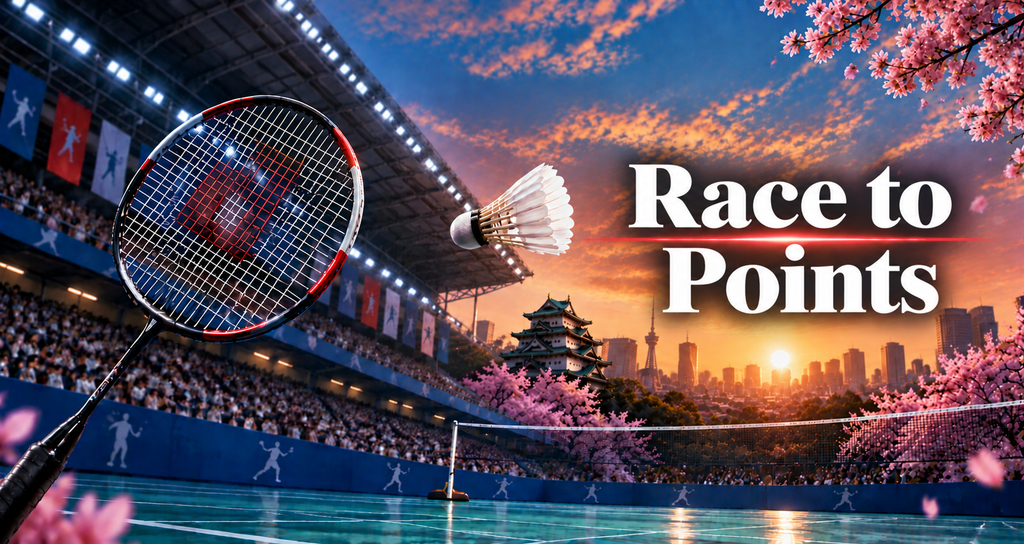 Asian Games 2026 badminton Race to Points betting market with badminton racket and shuttlecock