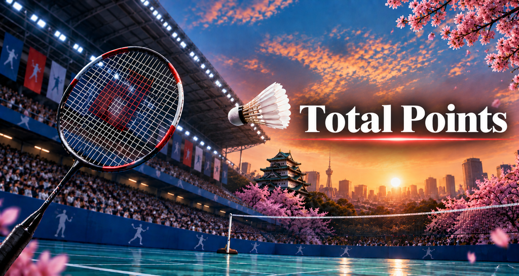 Asian Games 2026 badminton Total Points betting market with badminton racket and shuttlecock