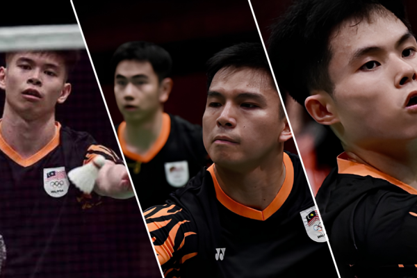 Leong Jun Hao, Goh Sze Fei, Nur Izzuddin Rumsani, and Justin Hoh featured in match action during the Asian Games men's team tie.