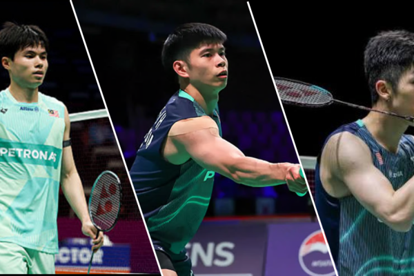 Justin Hoh, Leong Jun Hao, and Eogene Ewe featured in match action in their Malaysian national team jerseys.