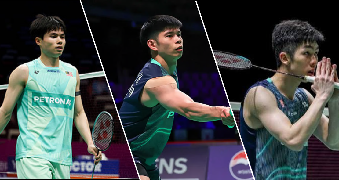 Justin Hoh, Leong Jun Hao, and Eogene Ewe featured in match action in their Malaysian national team jerseys.