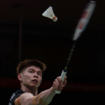 Leong Jun Hao tracks the shuttlecock with intense focus on his way to stunning world No. 1 Jonatan Christie at the Asian Games.