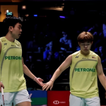 Malaysian men's doubles badminton players Aaron Tai and Yap Roy King on court at the HYLO Open 2026.