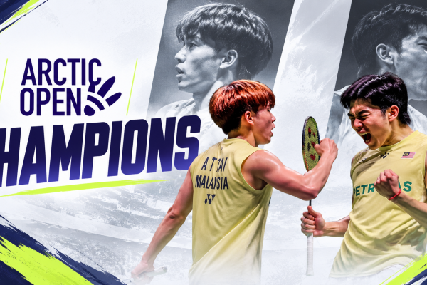 Aaron Tai and Yap Roy King celebrate winning the Arctic Open title in a championship poster graphic.